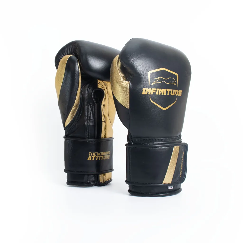 Raider Pro - Hook & Loop Boxing Gloves | Black & Gold - Infinitude Fight
