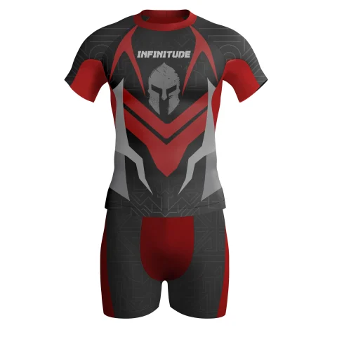 Gray and red spartan Rash Guard